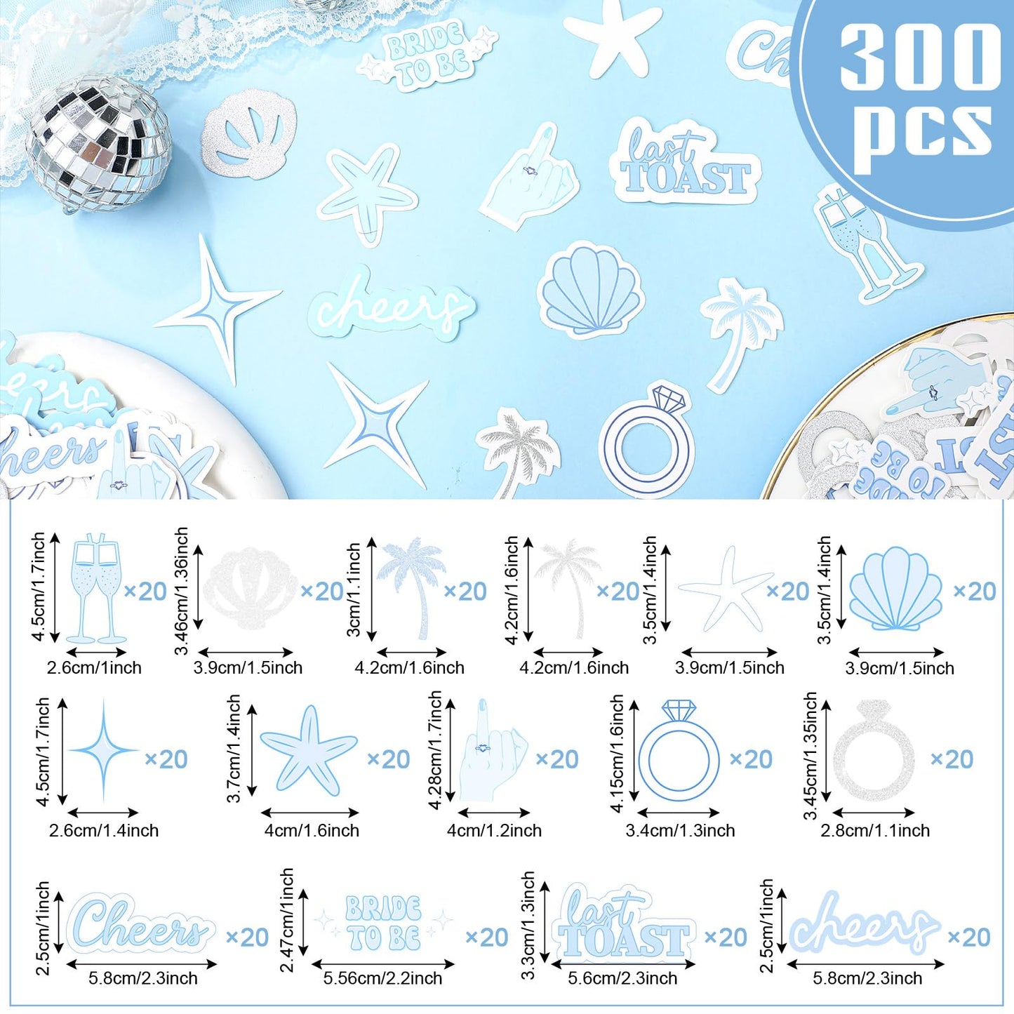 Marspark 300 Pcs Last Toast on the Coast Confetti Bachelorette Party Decorations Seashells Bells Ring Table Centerpieces Decor Ocean Bridal Shower Beach Coastal Party Decor Wedding Supplies