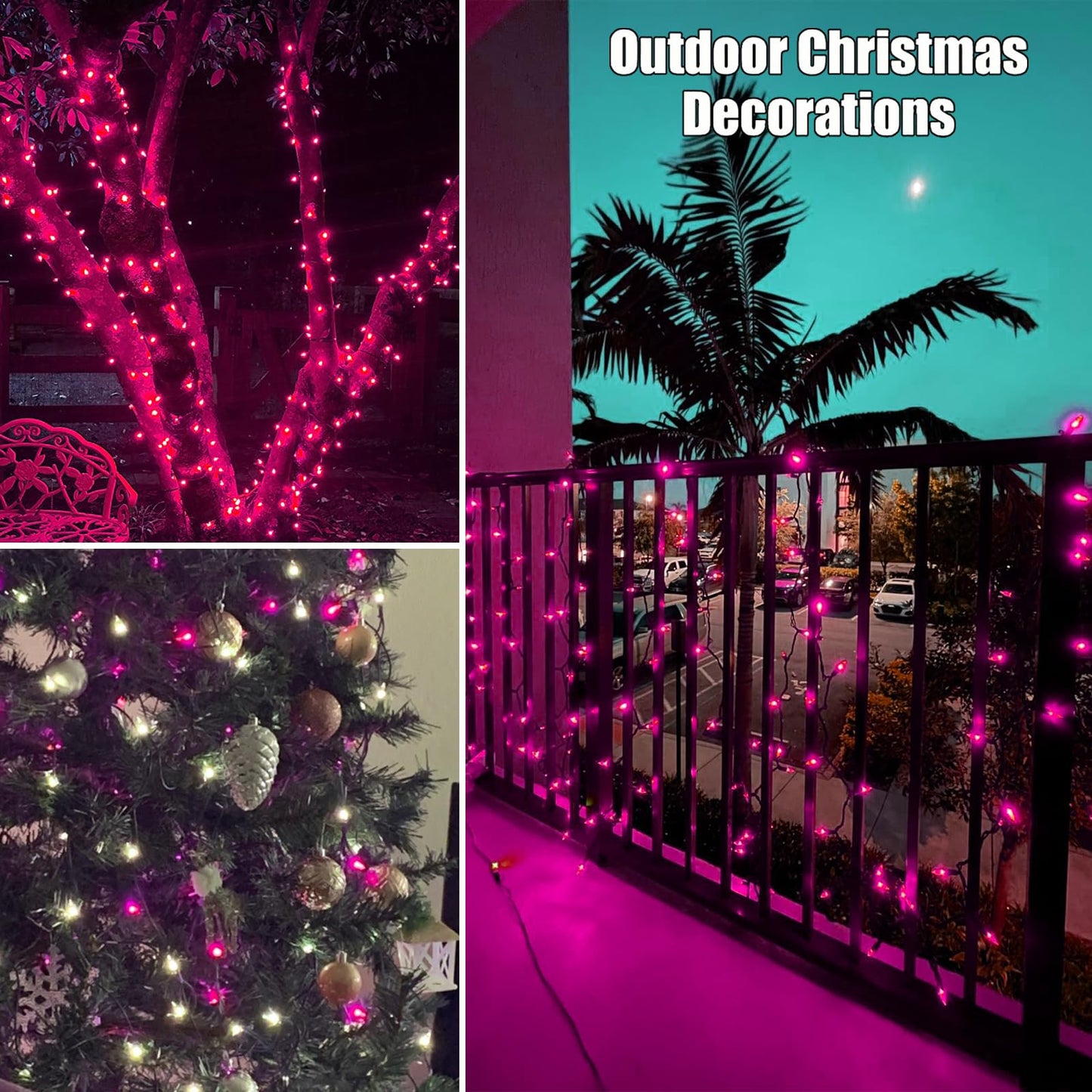 HISHINY Christmas Lights 100 Count Pink Christmas Tree String Lights with White Wire for Outdoor Indoor Christmas Decorations Wedding Decorations Valentines Day Decor,UL Certified (21feet)