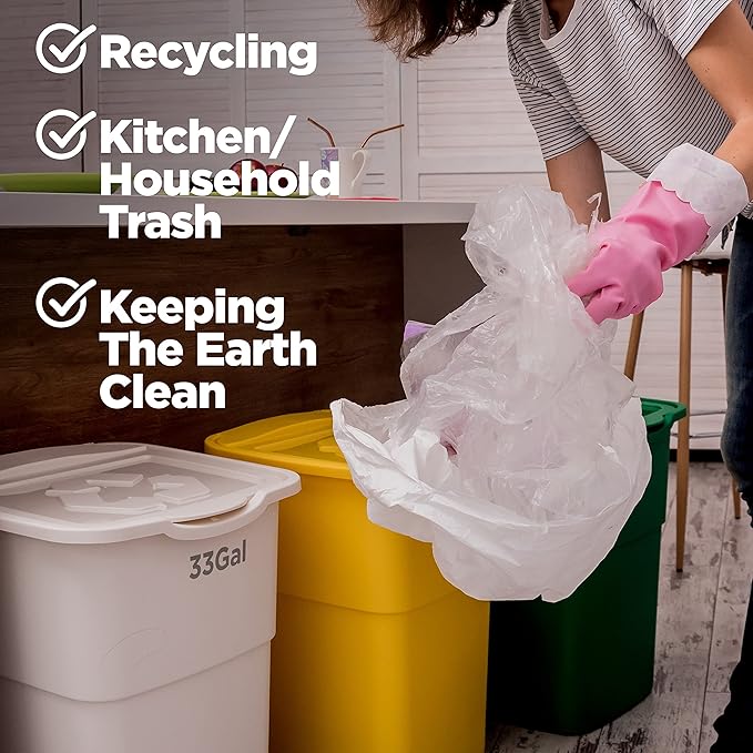 ToughBag 30-33 Gallon Clear Trash Bags Recycling Bag, Garbage Can Liners –