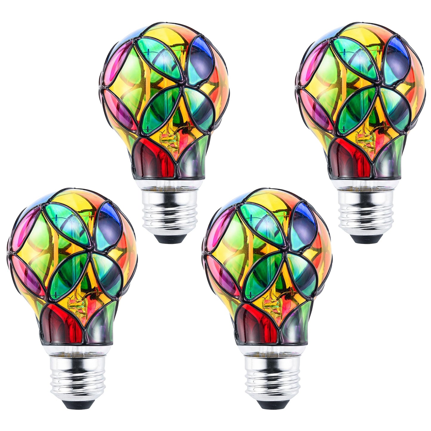 Kitmose 4 Pack Stained Glass Light Bulbs, LED Edison Light Bulb E26 3.5W Replacement Light Bulbs Tiffany Style for Bedroom Living Room Home Christmas Decoration