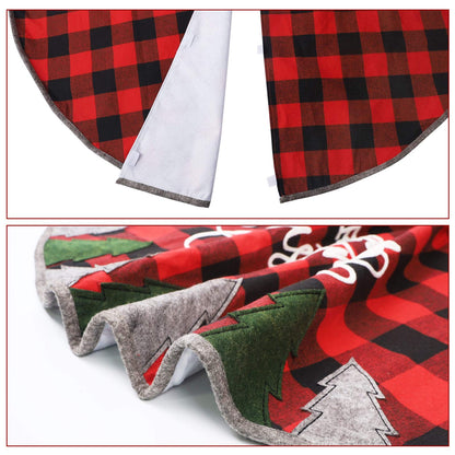 Juegoal 48 Inch Christmas Tree Skirt, Soft Red and Black Plaid Christmas Tree Mat for Xmas Party Decoration, Christmas Tree Holiday Decor