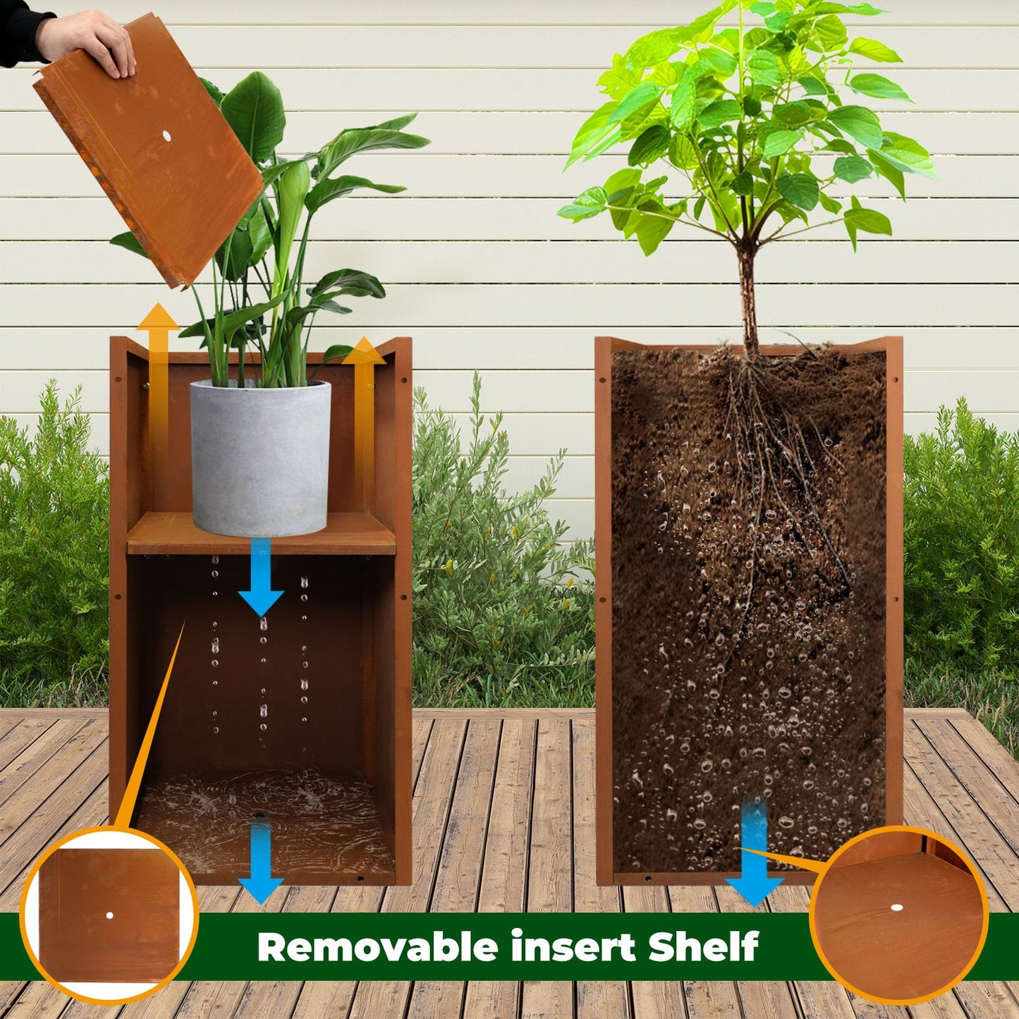 GZLVSOW Corten Steel Planter Box for Outdoor Plants 14"x14"x30" Metal Planter Spliced Planter Box with Removable Insert Sherf for Outside,Indoor,Garden (Corten, 14 * 14 * 30)