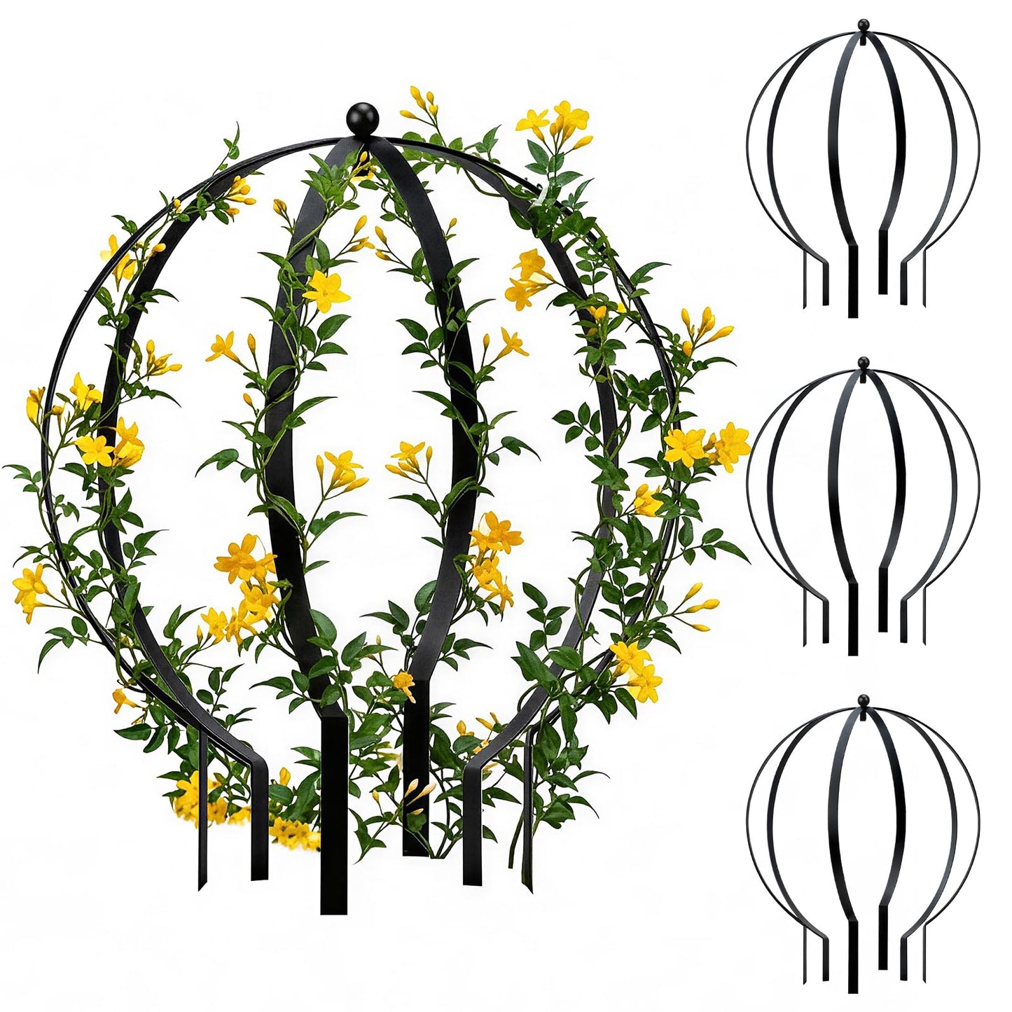 HEYTIMI 2 PCS Metal Garden Round Trellis for Climbing Plants, Large Black Powder Coated Obelisk for Roses, Vines, Flowers, Patio Doorway Garden Decor Indoor Outdoor, Easy Assembly (18.5" x 15'')