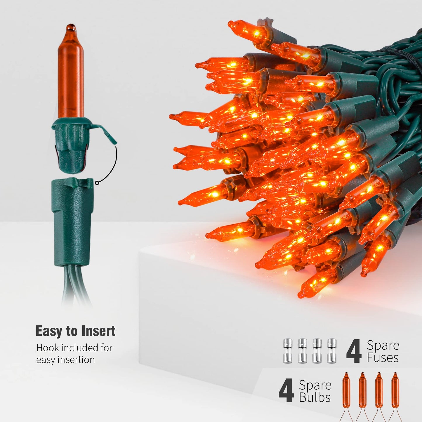 Hopolon Mini Orange Halloween Lights, 2PACk 50 Count Incandescent Christmas String Lights, 13 FT 120 V Xmas Tree Lights for Christmas,Thanksgiving, Patio, Party, Home, Indoor Outdoor Decor, Orange
