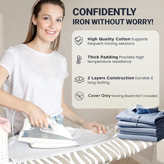 Ironing Board Cover and Pad 18"x49" Extra Thick Natural Cotton, Scorch and