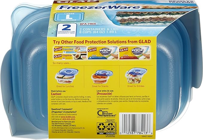 Gladware Freezerware Food Storage Containers, Large Rectangle Holds 64 Ounces