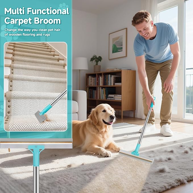 Carpet Rake for Pet Hair Removal Tool, Reusable Pet Hair Remover Broom
