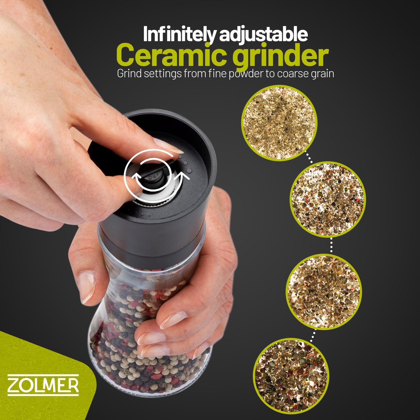 ZOLMER® Premium Gunmetal Salt and Pepper Grinder Set | Large Manual Ceramic Grinder - Big Black Pepper Mill, Salt Grinder, and Chili Mill [No Spices Included]