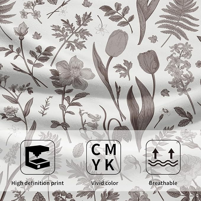 Spring Floral Hand Towels for Bathroom Set of 2 Dark Brown White Flower Leaves