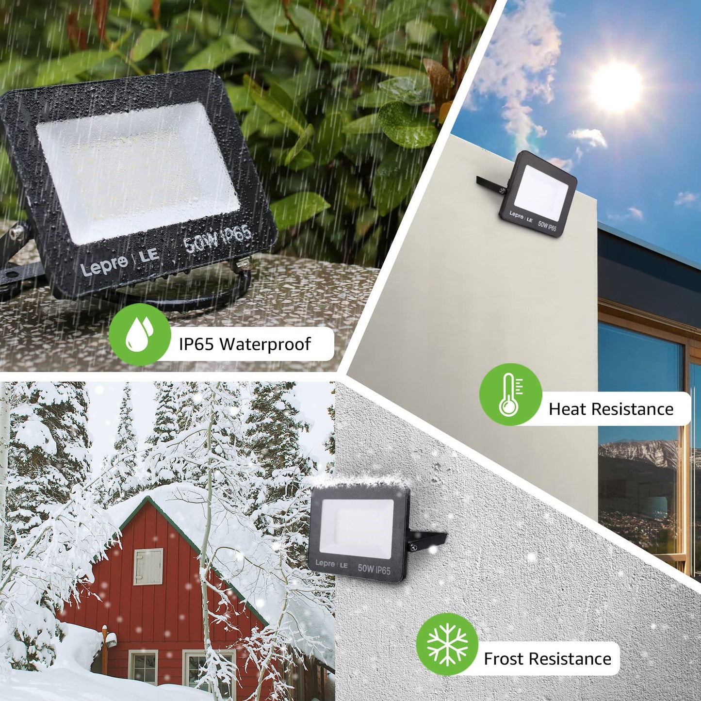 Lepro 50W Led Floodlight Outdoor, 4250LM LED Security Lights, 350W Incandescent Lamp Equivalent, Waterproof IP65, Daylight White Outdoor Lights for Warehouse, Backyard, Pack of 2 [Without Sensor]
