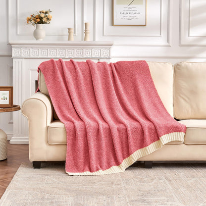 CozeCube Super Soft Fullfy Microfiber Reversible Knitted Blankets, Warm Cozy Fuzzy Plush Throw, Christmas red and White Melange Throw Blanket for Couch Bed Sofa, 50" x 60"