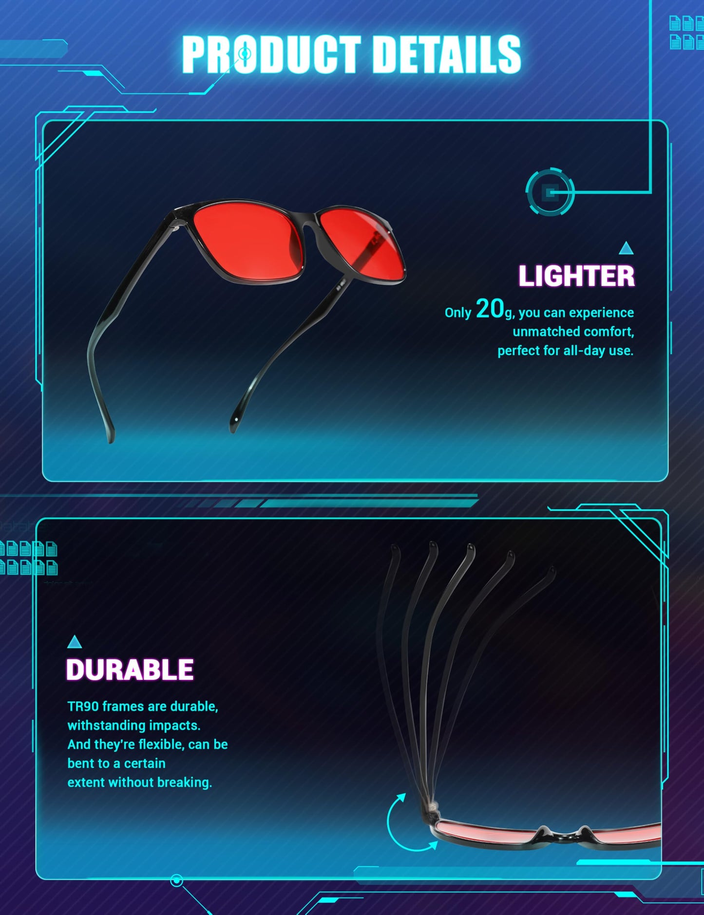 TIJN Sleep Glasses for 99.9% Blue Green Light Blocking Dual AR Coatings Red Lens for Computer Gaming Reduce Eyestrain, TR90, Black