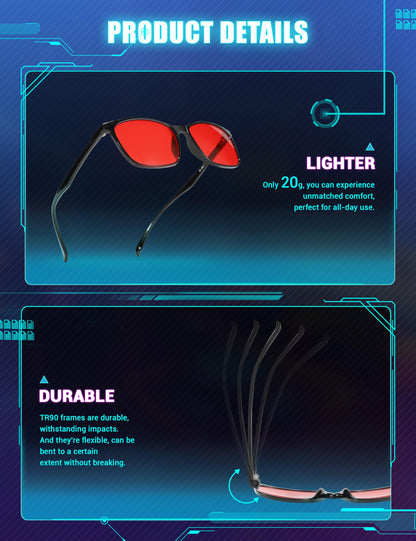 TIJN Sleep Glasses for 99.9% Blue Green Light Blocking Dual AR Coatings Red Lens for Computer Gaming Reduce Eyestrain, TR90, Black