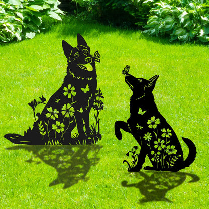 Rngmsi German Shepherd Metal Garden Stakes Yard Decor, 2PCS Black Dog Silhouette Statues Garden Decorative Gifts for Yard Art, Patio, Outside, Lawn Ornaments, Christmas, Backyard