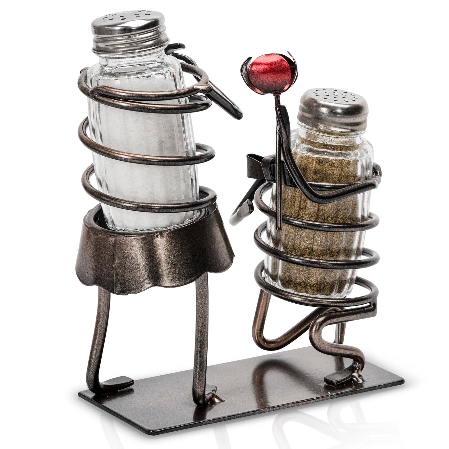 Made Easy Kit Salt and Pepper Couple Glass Shaker Set and Rack - Includes 2 Spice Jars (Couple & Rose)