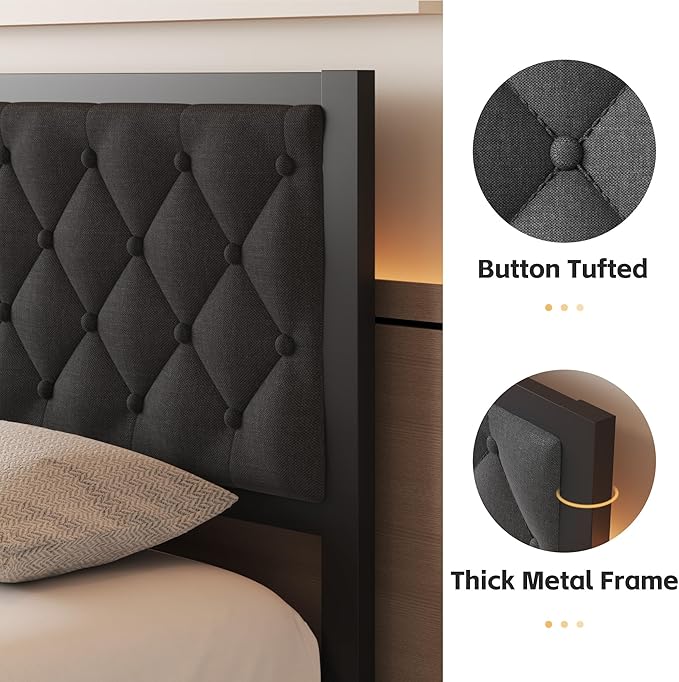 Fluest Full Bed Frame with Headboard Linen Upholstered Bed Frame Platform