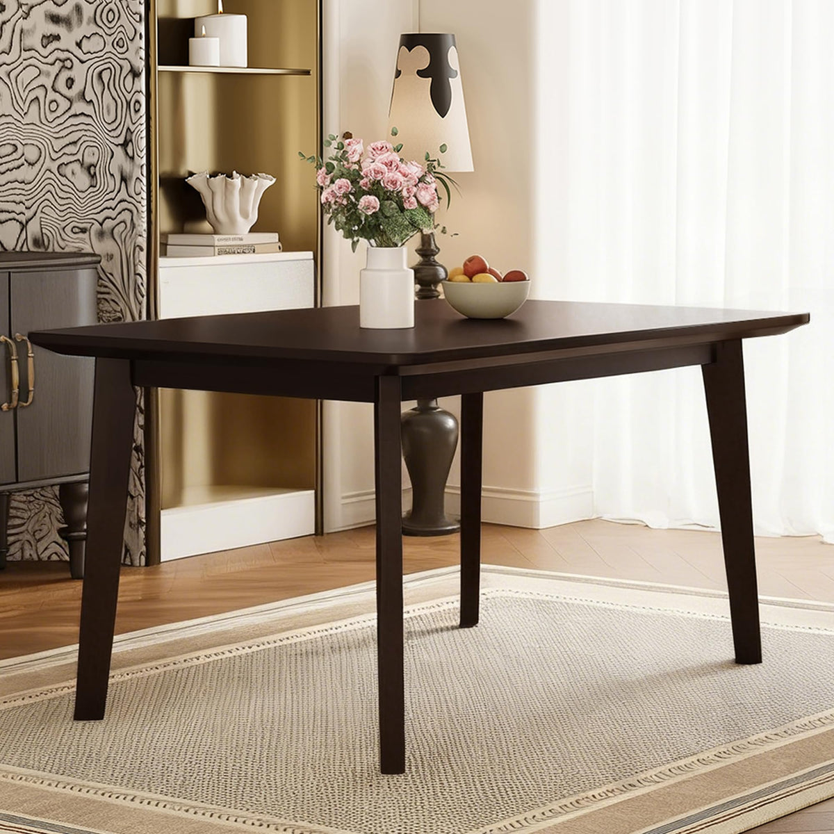Merax Merax Farmhouse 47" Rectangular Dining Table, Solid Wood Kitchen Table Fits up to 4,Space Saving, Easy Assemble Espresso