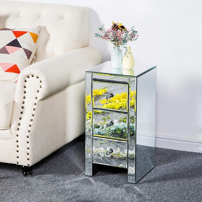 Mirrored End Table Modern Small Sofa Corner Table