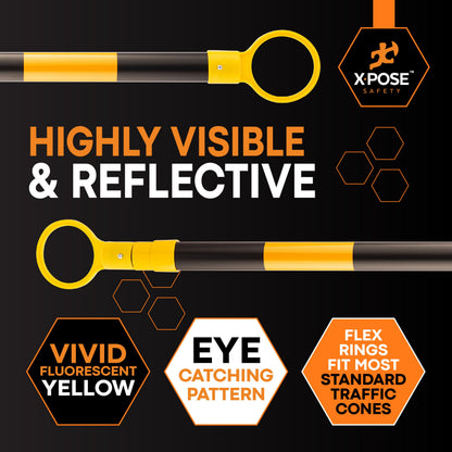 Xpose Safety Reflective Retractable Barrier for Traffic Cones – 6 Pack, Yellow/Black, Expandable 72″–120″ for Construction, Parking & Crowd Control