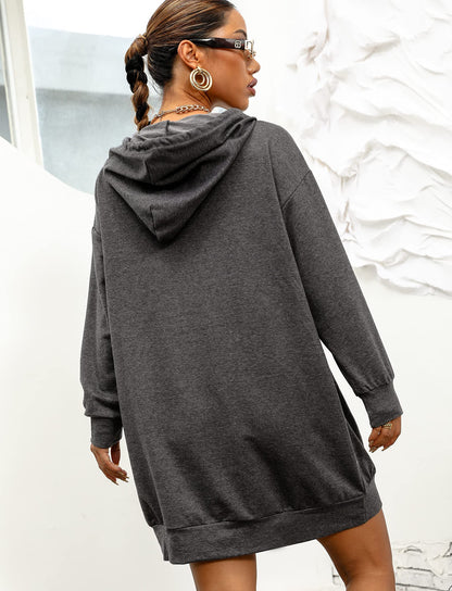 Quenteen Women Hoodies Dress Hooded Sweatshirts Dress Casual Long Sleeve Tunic Oversized Sweatshirts with Pocket