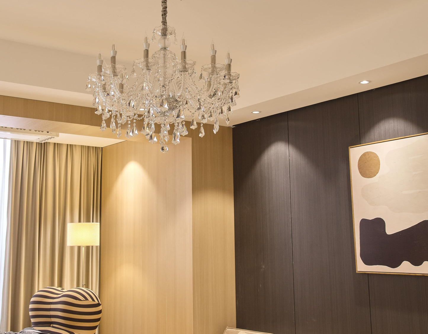 Clear 12 Lights K9 Crystal Chandelier,Candle Pendant Lamp Ceiling lighting, Crystal Chandeliers for dining room ,Bedroom,Living Room, 33 inch x27.5 Inch ( Color: Clear)with 12pcs 5W E12 LED Bulbs.