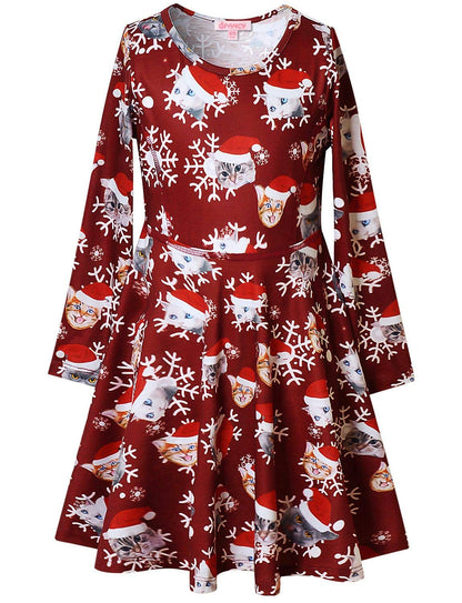 Kids Santa Cat Dresses for Girls Christmas Dress Clothes 6t 7t Burgundy