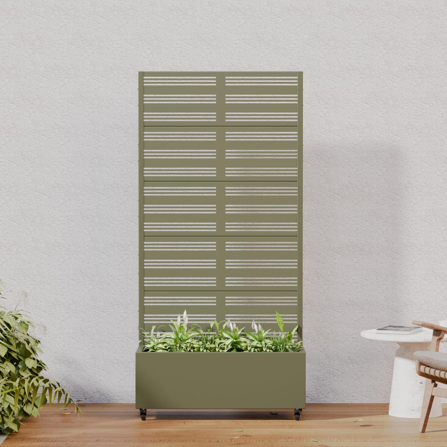 Casaphoria Metal Raised Garden Bed with Trellis and Wheels, 72"x35"x16" Planter Box for Climbing Plants, Vegetables & Vines, Features Drainage Holes and Privacy Screen, Grey-Harold