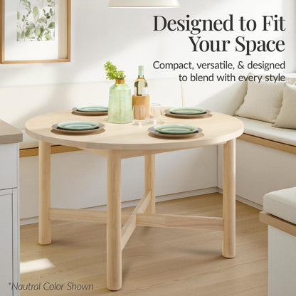Best Choice Products Solid Wood Dining Table for 4-6, Kitchen Table, 47" Round Table, Modern Farmhouse, Space Saving for Dining Room, Kitchen, Or Living Room, Easy Assembly - Walnut