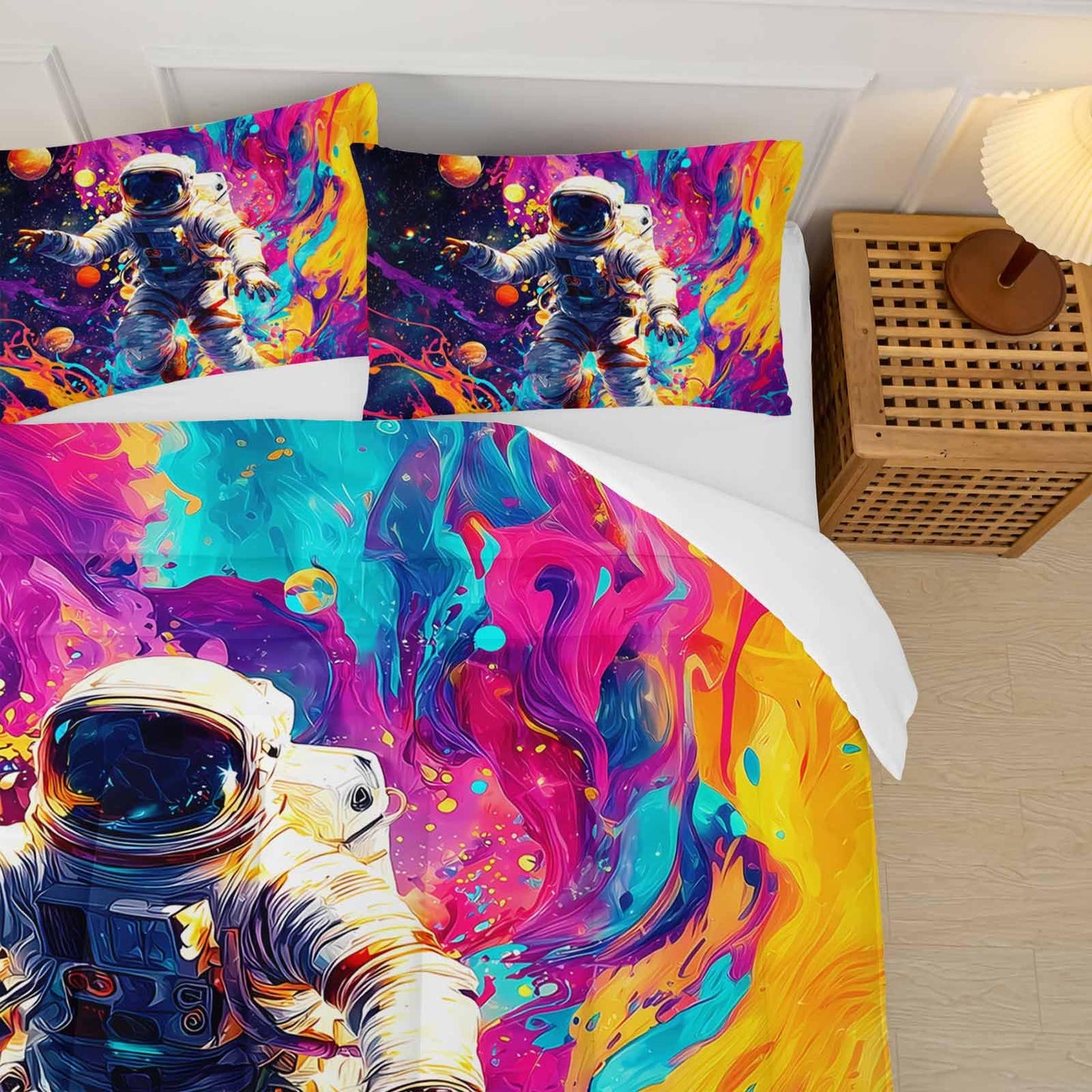 lneffble Astronaut Galaxy Comforter Full Size,Astronaut Galaxy Kids Comforter Set,3Pcs Bedding Set Printed Comforter with 2 Pillowcases,Down Alternative,Soft and Lightweight,for All Seasons