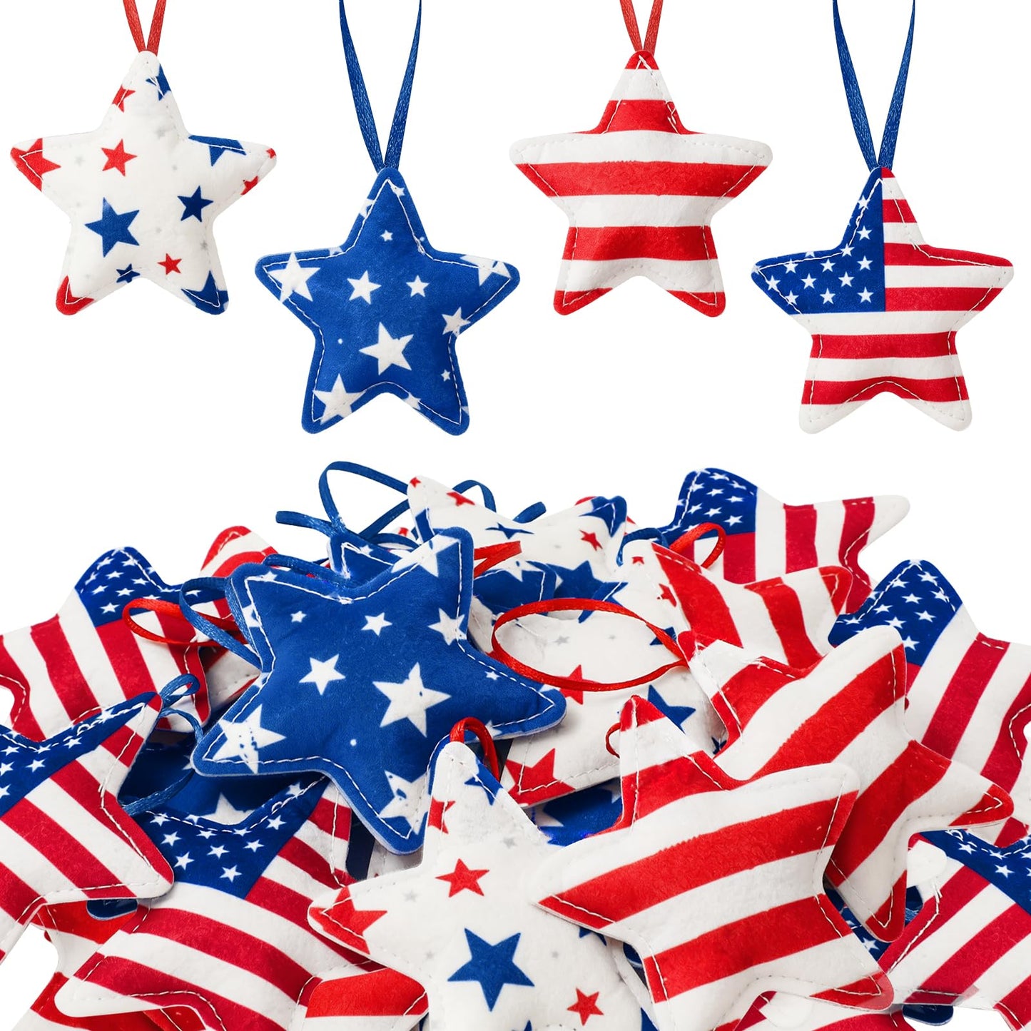 Whaline 16 Pcs Patriotic Felt Ornaments 4th of July Decoration Red Blue Star American Flag Hanging Ornaments for 250th Anniversary Independence Day Party Tree Decor DIY Crafts Supplies