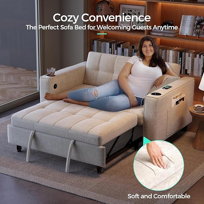 LINSY Sleeper Sofa Bed, Small 3 in 1 Convertible Loveseat Sleeper Couch