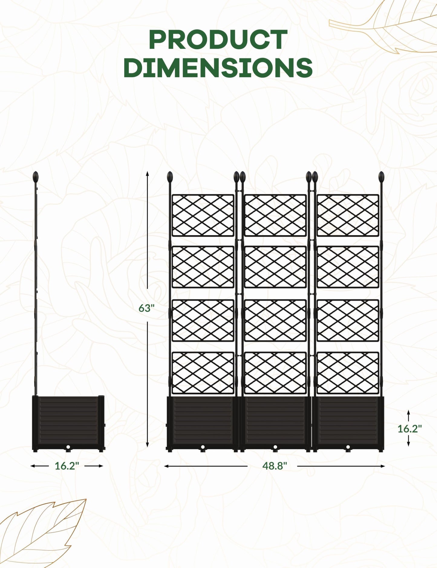 Garvee Raised Garden Bed with Trellis 3-Pack - 48" l x 16" w x 63" h Plastic Vertical Planter Box for Climbing Plants, Outdoor Privacy Screen for Patio, Balcony, Backyard - Sturdy & Lightweight