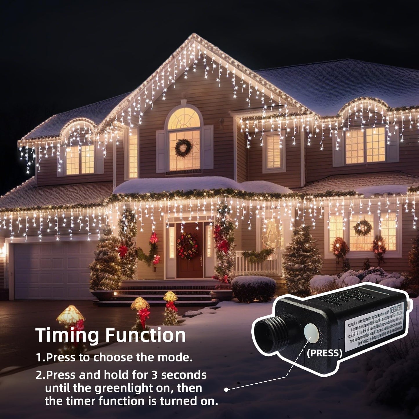 BYIZO Christmas Outdoor Icicle Lights - 200 LED 21+16 FT 8 Modes Curtain Fairy String Light Plug in, Waterproof for Eaves Yard Holiday Xmas Holiday Indoor Outdoor Decoration - White