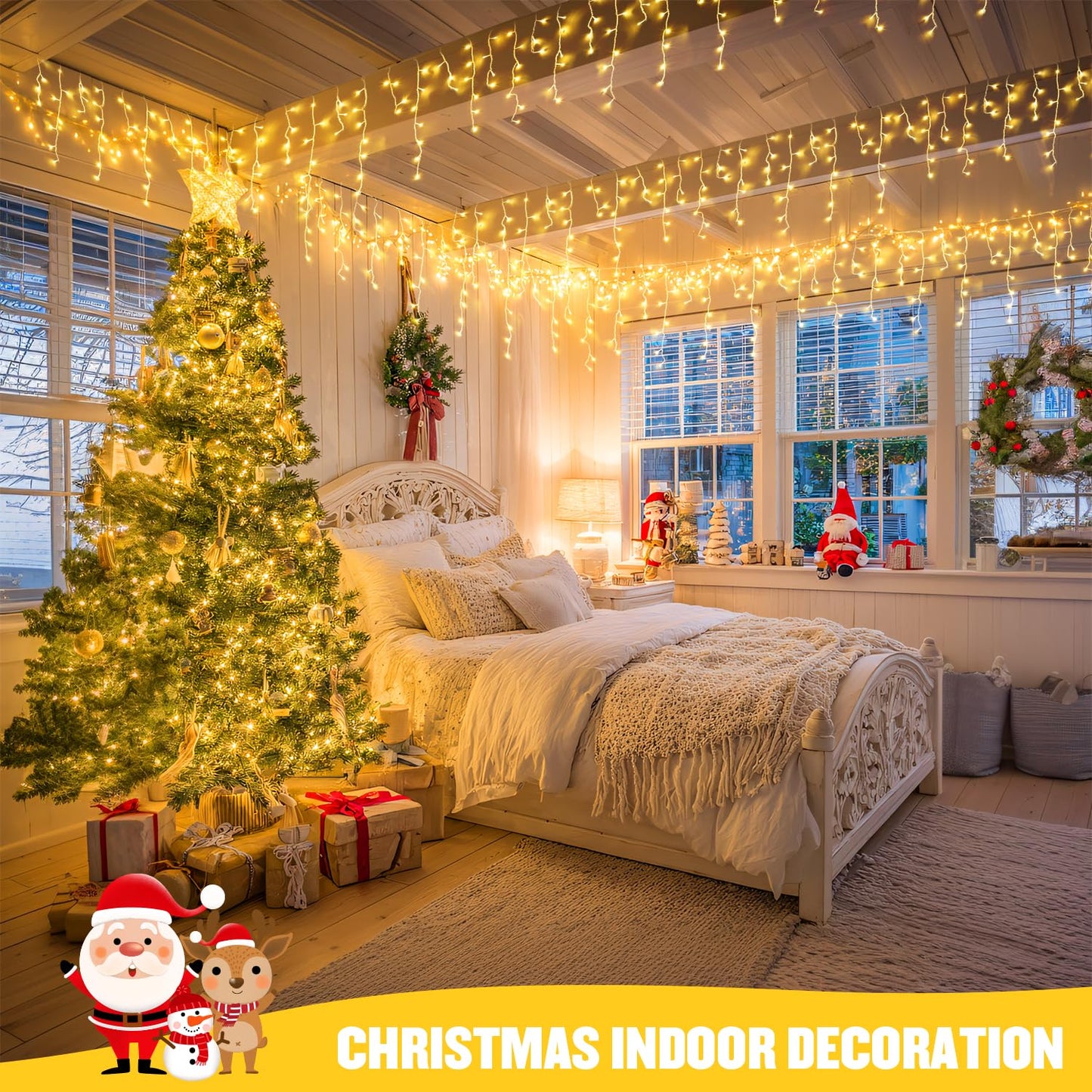 JMEXSUSS 38.8FT Icicle Lights for Outside, 400 LED Icicle Christmas Lights Outdoor Indoor Plug in, Warm White String Lights for Christmas House Patio Party Fireplace Holiday Decorations