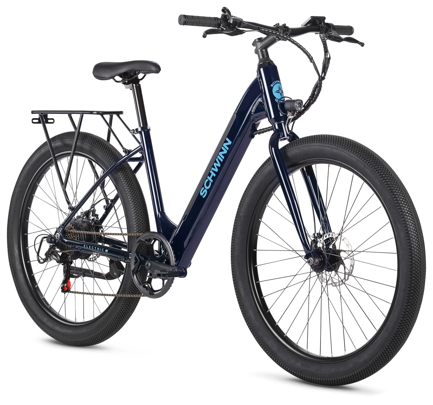 Schwinn Parkwood Electric Hybrid Bike, 350W Hub Motor, 27-Inch Wheel, Adult Bicycle, Blue