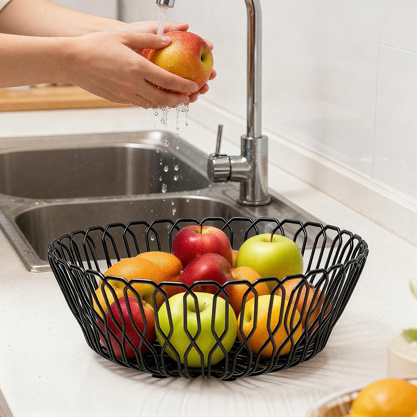 LULARINE Fruit Bowl,Metal Baskets For Home,Metal Wire Fruit Bowl for Kitchen Counter, Countertop, Home Decor, Modern Creative Stylish Black Wire FruitBowl