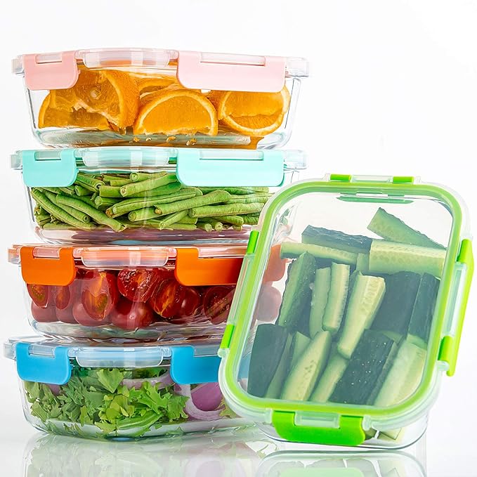 C CREST [10-Pack Glass Food Storage Containers, Meal Prep Containers