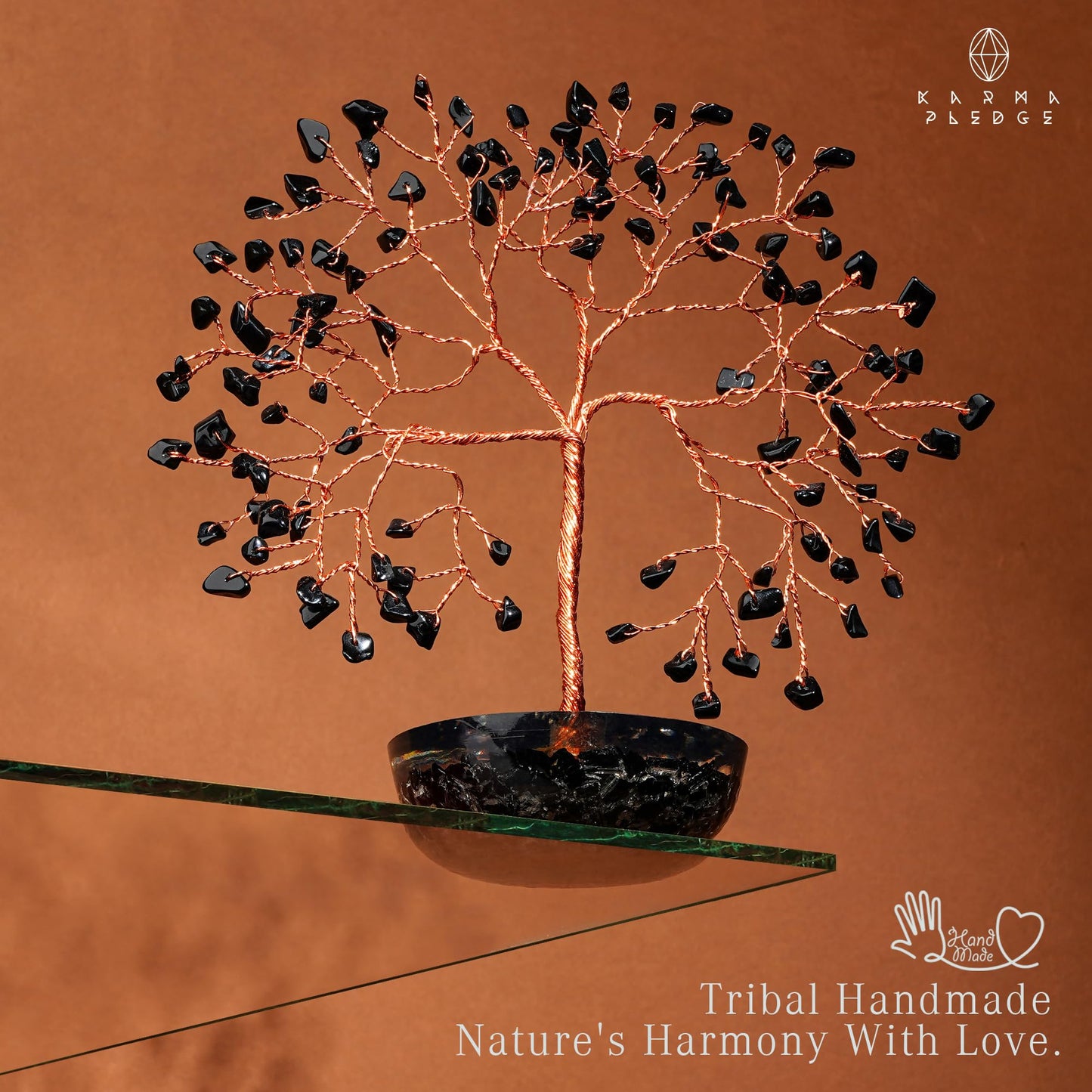 KARMAPLEDGE 7 Chakra Black Obsidian Crystal Tree of Life Positive Energy & Good Luck, Money, Feng Shui Decor, Home and Office Desk Decoration, Spiritual Gifts for Women, for Dad