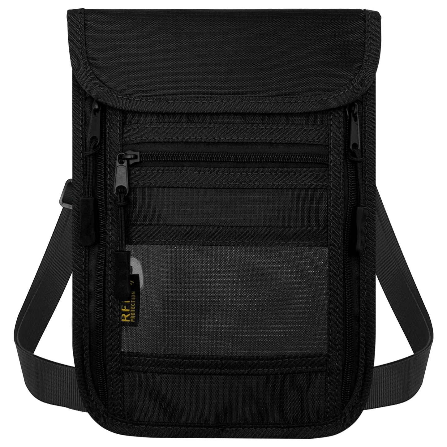 sundee Travel Neck Wallet with Double Zippers, RFID Blocking Passport Holder with Adjustable Neck Strap for Men and Women to Keep Cash, Credit Cards and Travel Documents Safe - Black