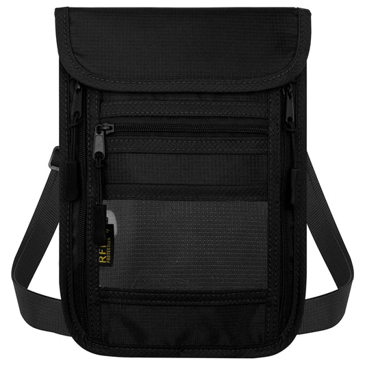 sundee Travel Neck Wallet with Double Zippers, RFID Blocking Passport Holder with Adjustable Neck Strap for Men and Women to Keep Cash, Credit Cards and Travel Documents Safe - Black