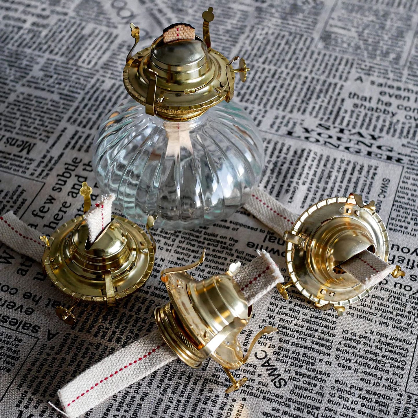 GXFCCYXT Oil Lamp Burner 2 Set, with Reduction Collar and Cotton Wick & 39 inch Wick, Replacement Parts for Kerosene or Vintage Lamps - Brass