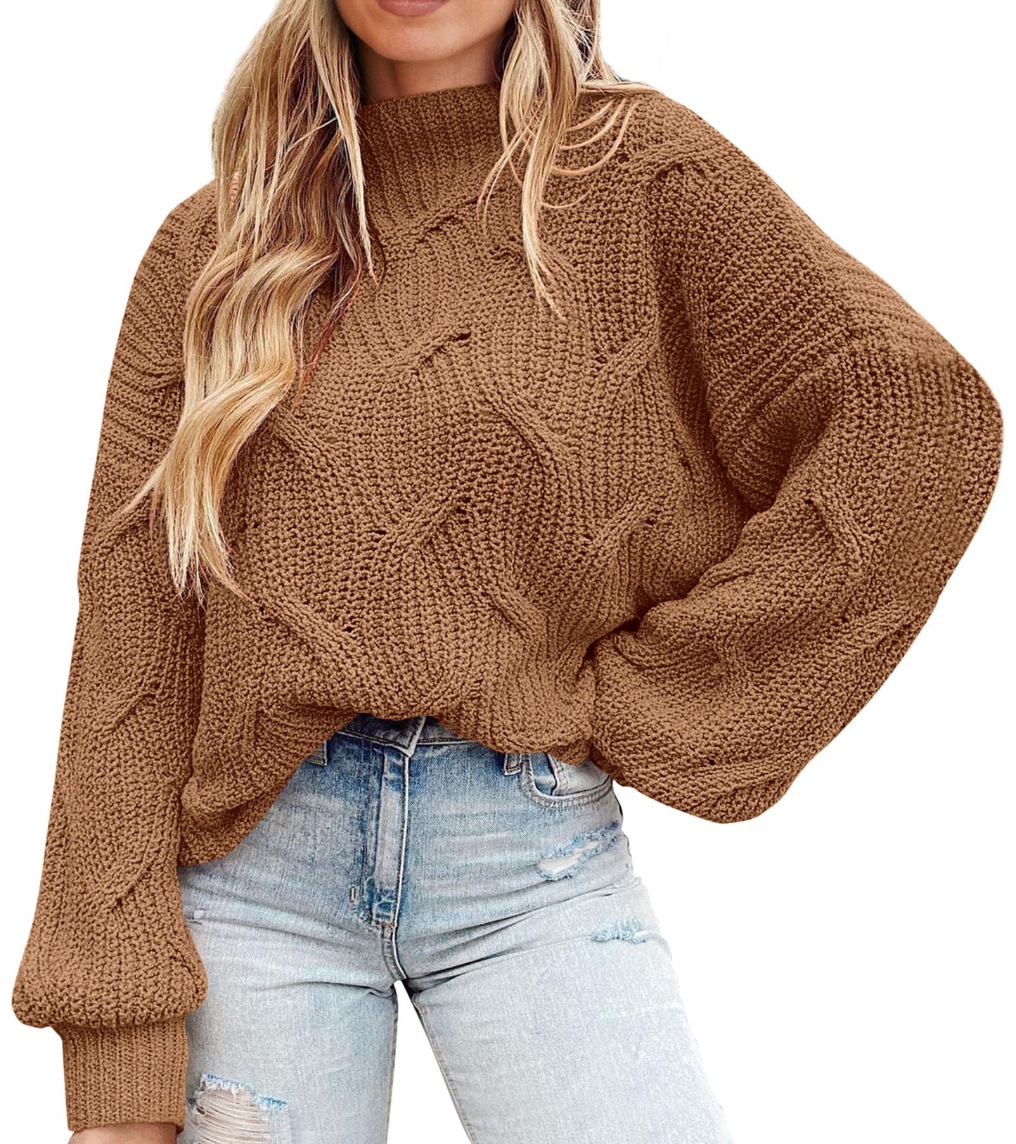 PRETTYGARDEN Women's Fall Oversized Pullover Sweaters Casual Crewneck Long Sleeve Chunky Cable Knit Tops Winter Clothing