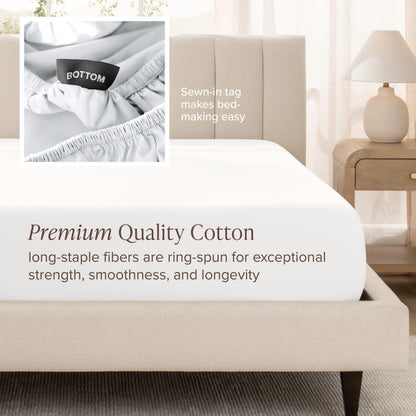 Bare Home 100% Organic Cotton Sateen Fitted Sheet - 400 Thread Count - Smooth Sateen Weave - Breathable & Cooling - Hotel Luxury - Durable Fitted Sheet - Deep Pocket (King, White)