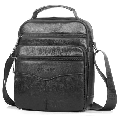SPAHER Shoulder Bag Men Leather Handbag Business Messenger Backpack Crossbody Casual Tote Sling Travel Bag Document Bag with Top-Handle and Adjustable Strap Large Size