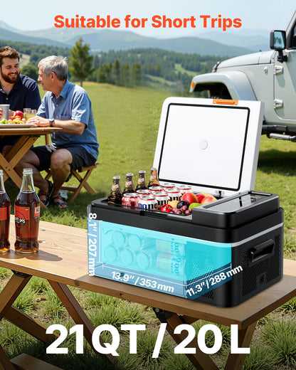 VEVOR Car Refrigerator, DC 12/24V AC100-240V Compressor Electric Cooler, -4°F to 68°F Car Fridge with APP Control, 21 QT Cars Freezer for RVs, Campsites, Boats, Camping, Fishing, 60W Portable Freezer