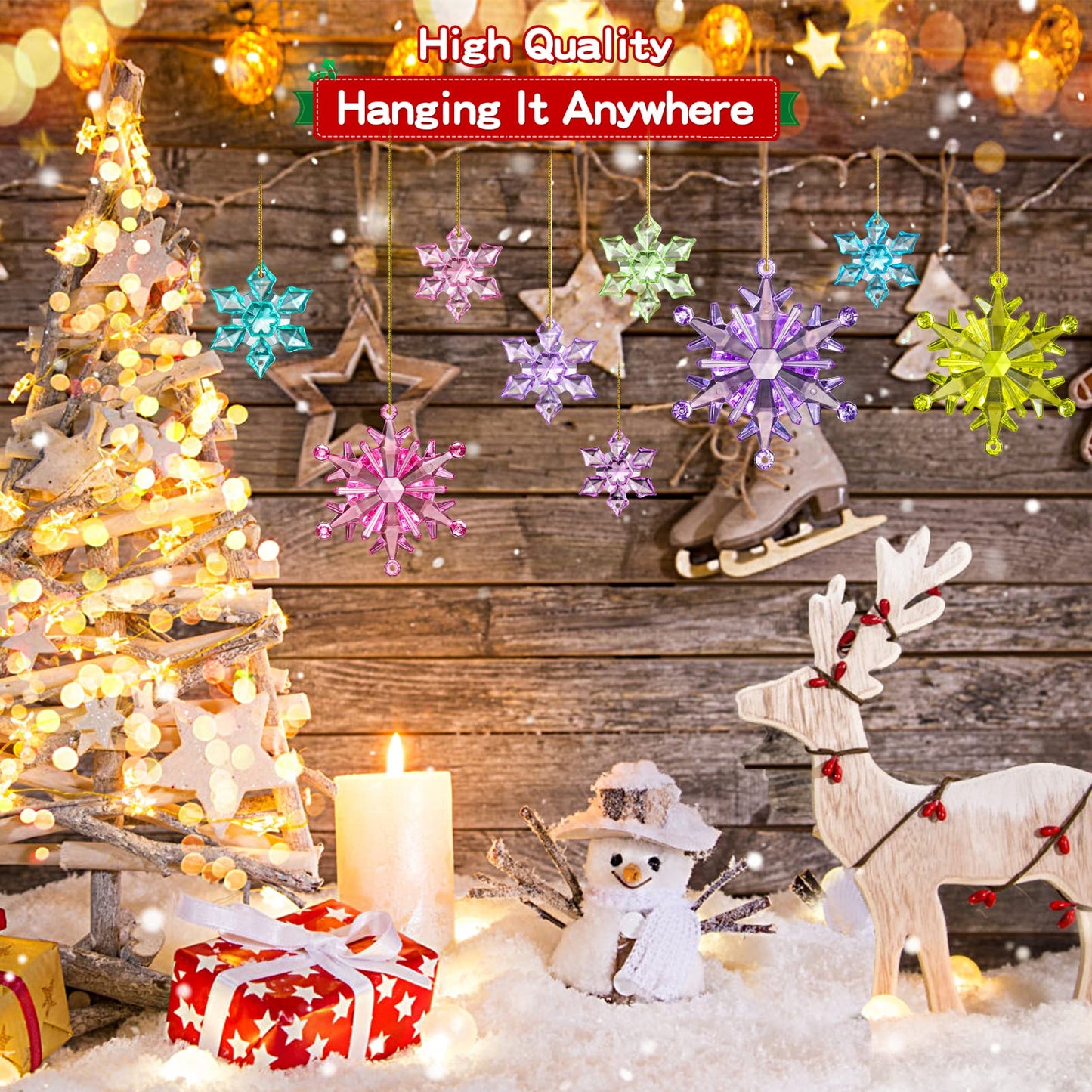 NHBTYKL 51 Pcs Colorful Snowflake Ornaments Acrylic Snowflake Pendants for Christmas Tree Wedding Party Winter Party Ceiling Hanging Deco