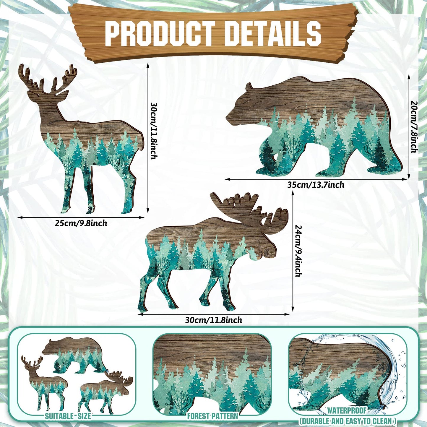 Newcotte Woodland Nursery Decor Bear Elk Wood Animal Cabin Wall Decor Trio Wildlife Hanging with Deer and Moose Rustic Woodland Animal Christmas Decorative Signs Set of 3