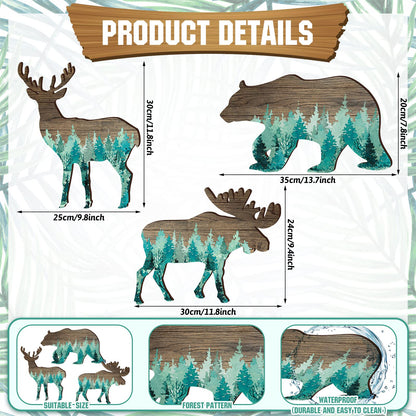 Newcotte Woodland Nursery Decor Bear Elk Wood Animal Cabin Wall Decor Trio Wildlife Hanging with Deer and Moose Rustic Woodland Animal Christmas Decorative Signs Set of 3