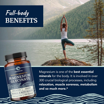 Magnesium Glycinate 400mg | Chelated Bisglycinate for Muscle Relaxation, Bones, Heart, Nerve, Sleep & Calm Support for Women & Men | High Absorption Magnesium Chelate Supplement | 120 Capsules