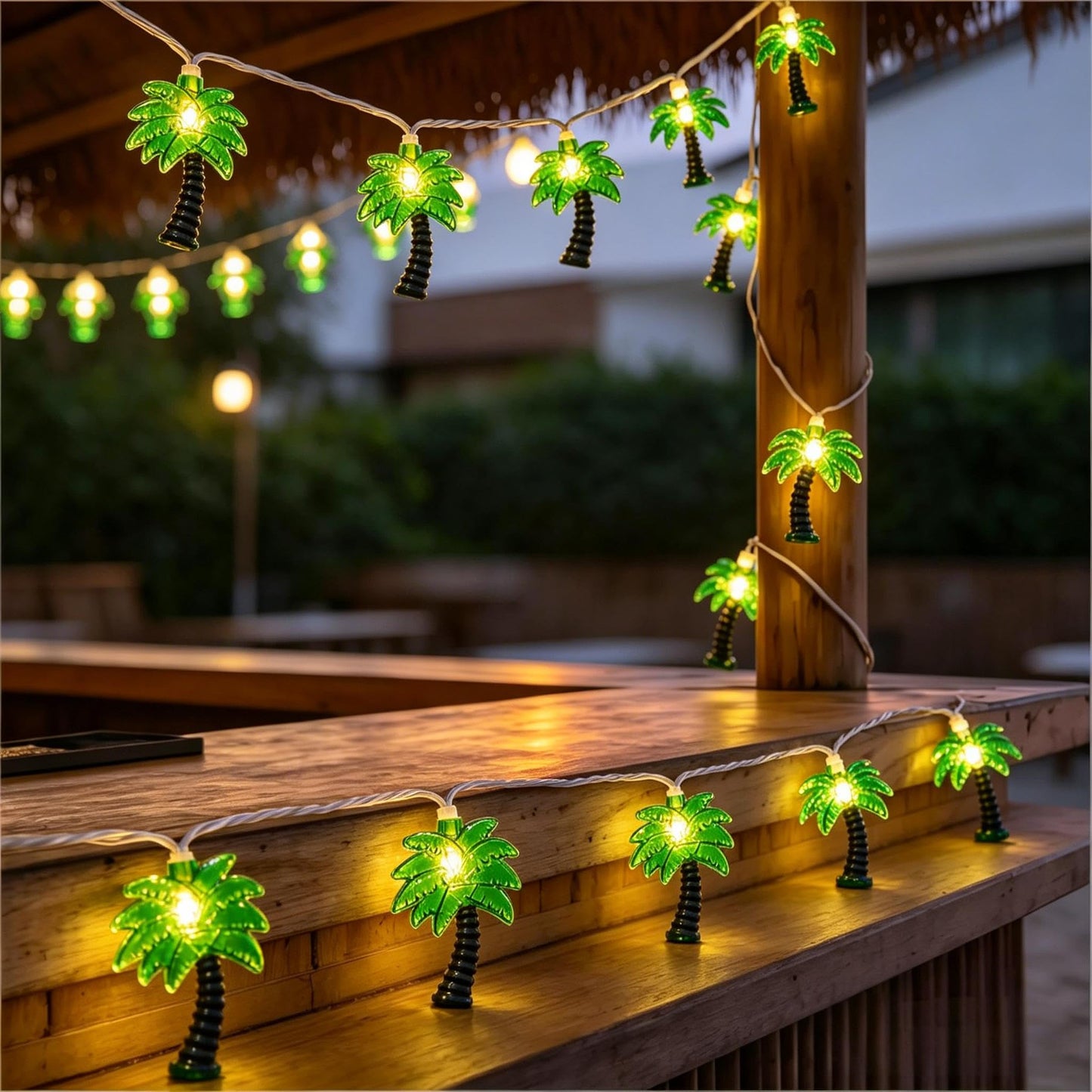 8.5Ft Palm Tree String Lights Outdoor, Hawaiian Beach Themed Party Decorations Lights with 10 LED Palm Tree Lights, Plug in Fairy Lights for Outdoor Indoor Tropical Beach Party Birthday Pool Decor
